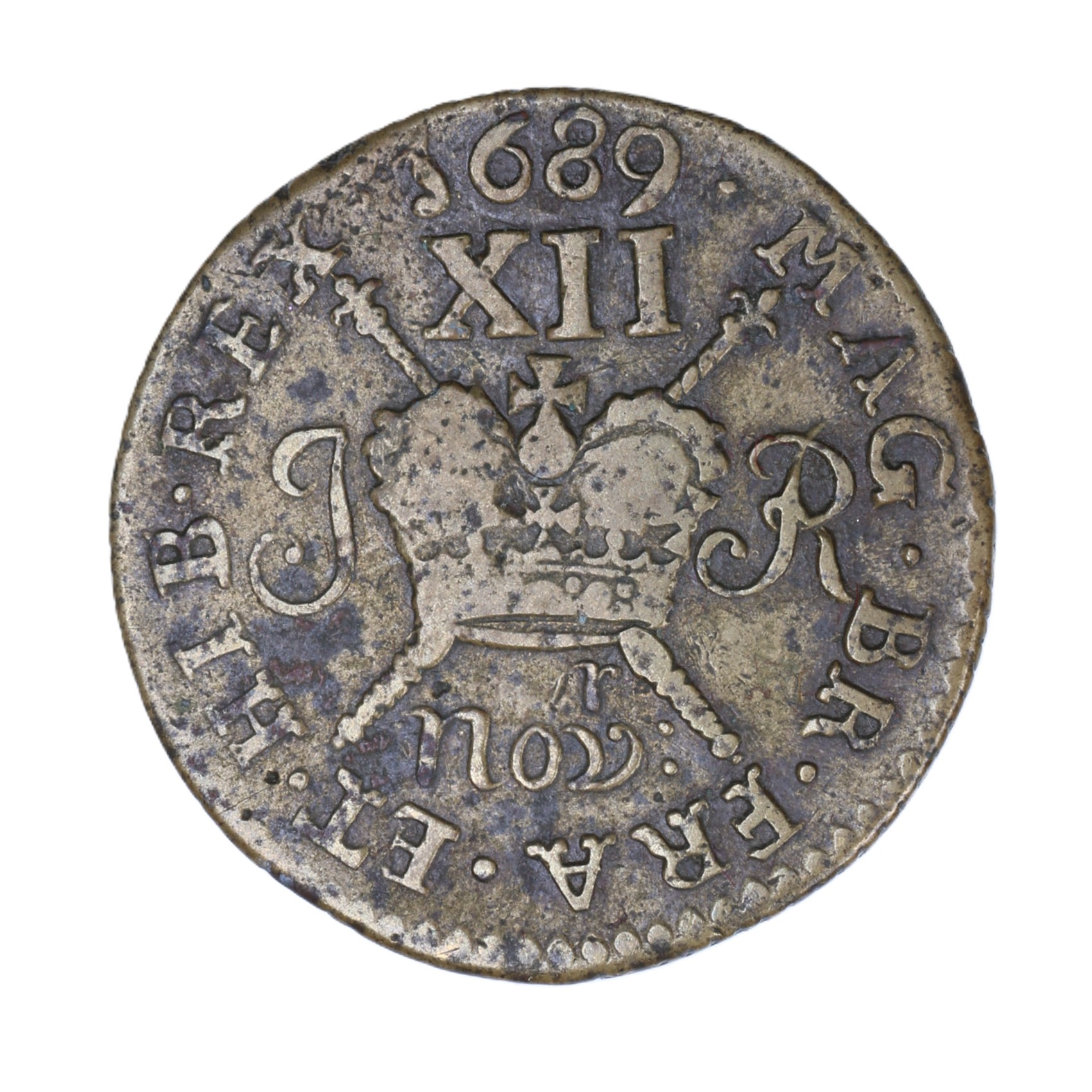Ireland Gunmoney James II AD 1685-1691 Civil War Coinage Brass Gunmoney Shilling AD 1689 - Image 2
