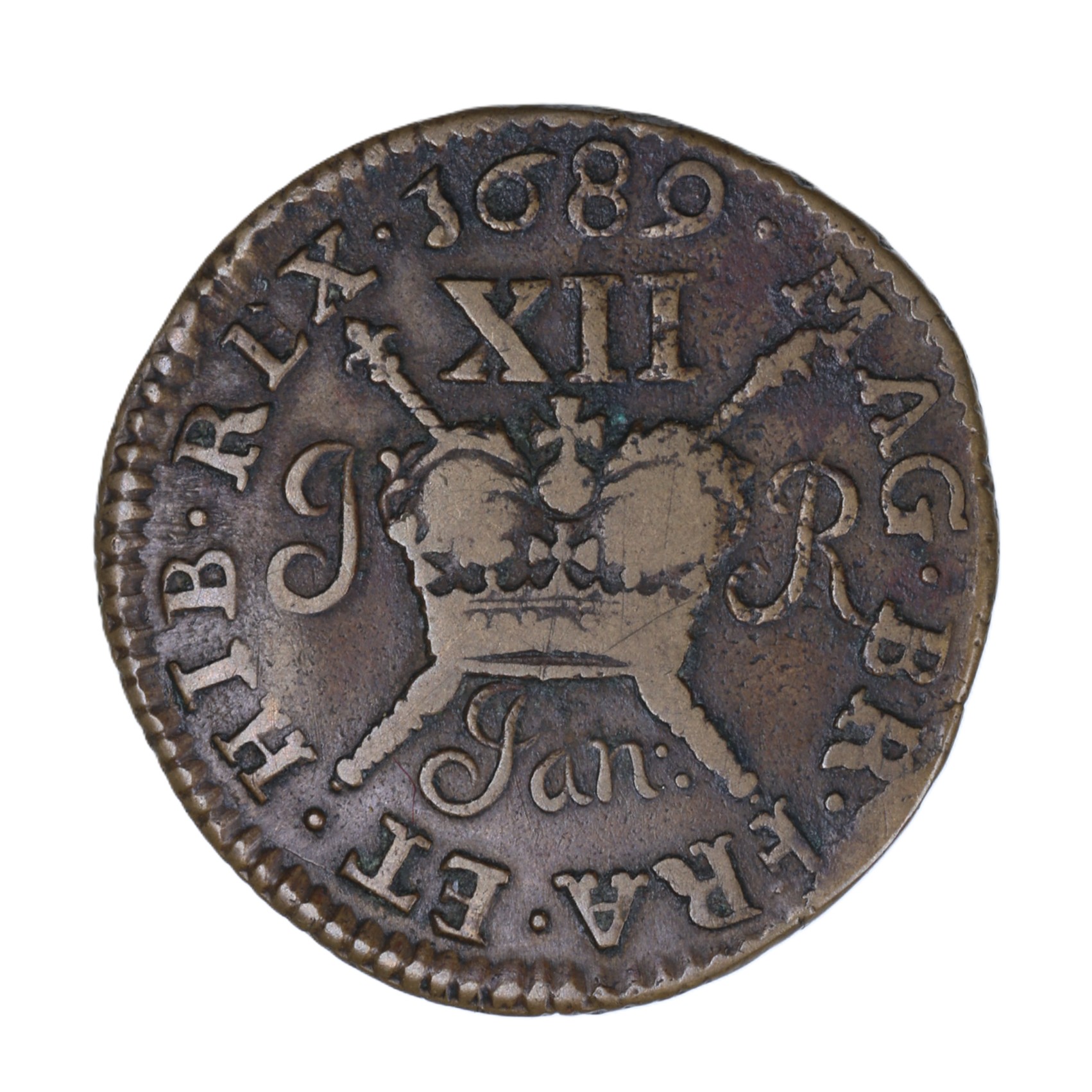 Ireland Gunmoney James II AD 1685-1691 Civil War Coinage Brass Gunmoney Shilling AD 1689 - Image 2